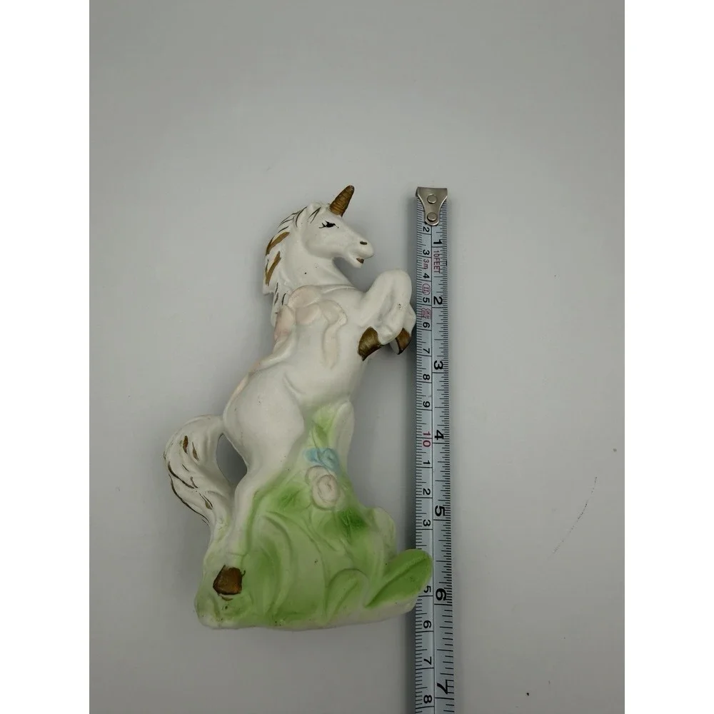 Vintage White Porcelain Bisque Rearing Unicorn Small Figurine